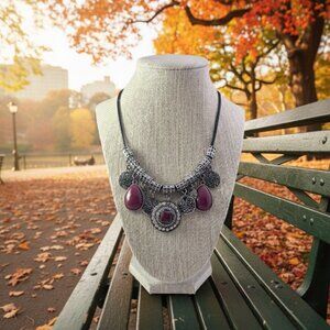 Premier Designs Necklace with Red & Silver Unique Gems & Faux Diamonds